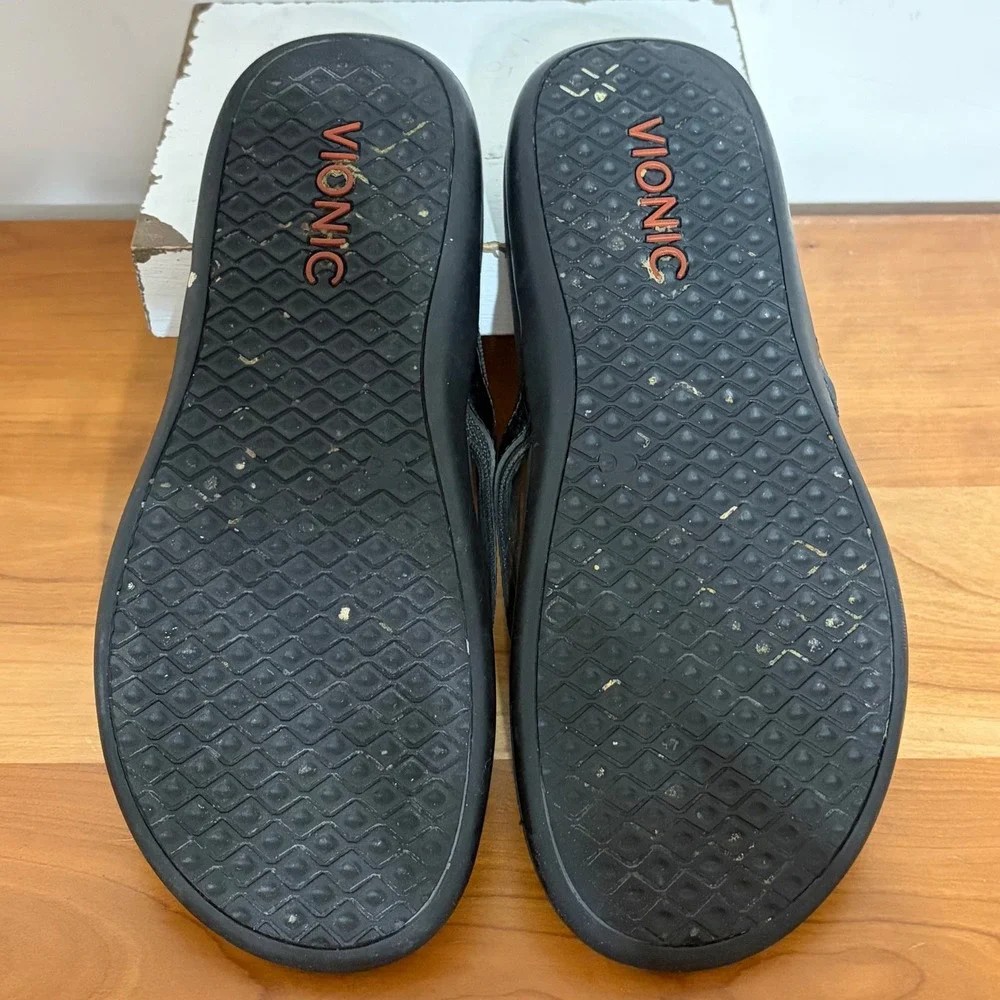 Vionic Womens Tide II Orthotic Flip Flops Black Thong Sandals Size 7